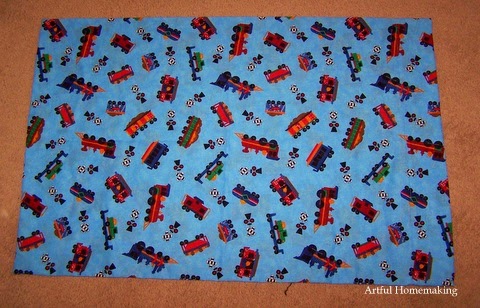homemade train pillow case for boys