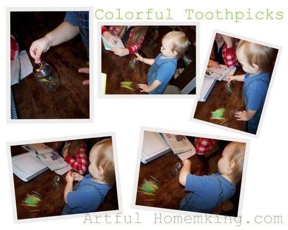 keeping little ones busy with colorful toothpicks activity