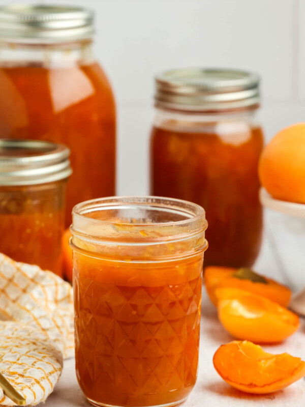 Homemade apricot jam without pectin in jars.
