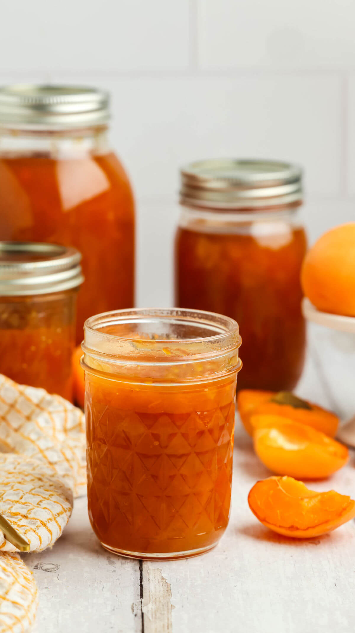 Homemade apricot jam without pectin in jars.