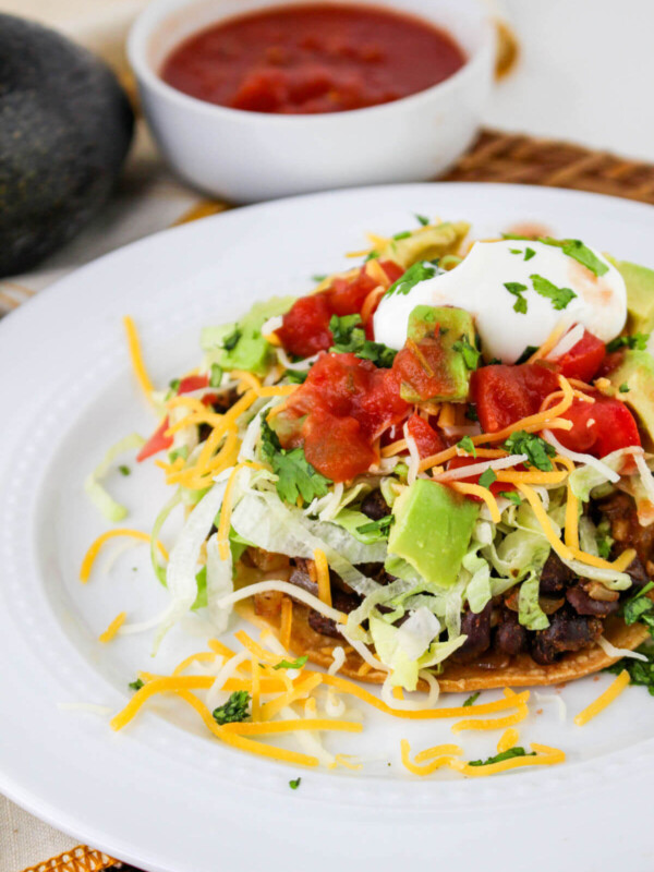 Black bean tostadas on a serving plate.