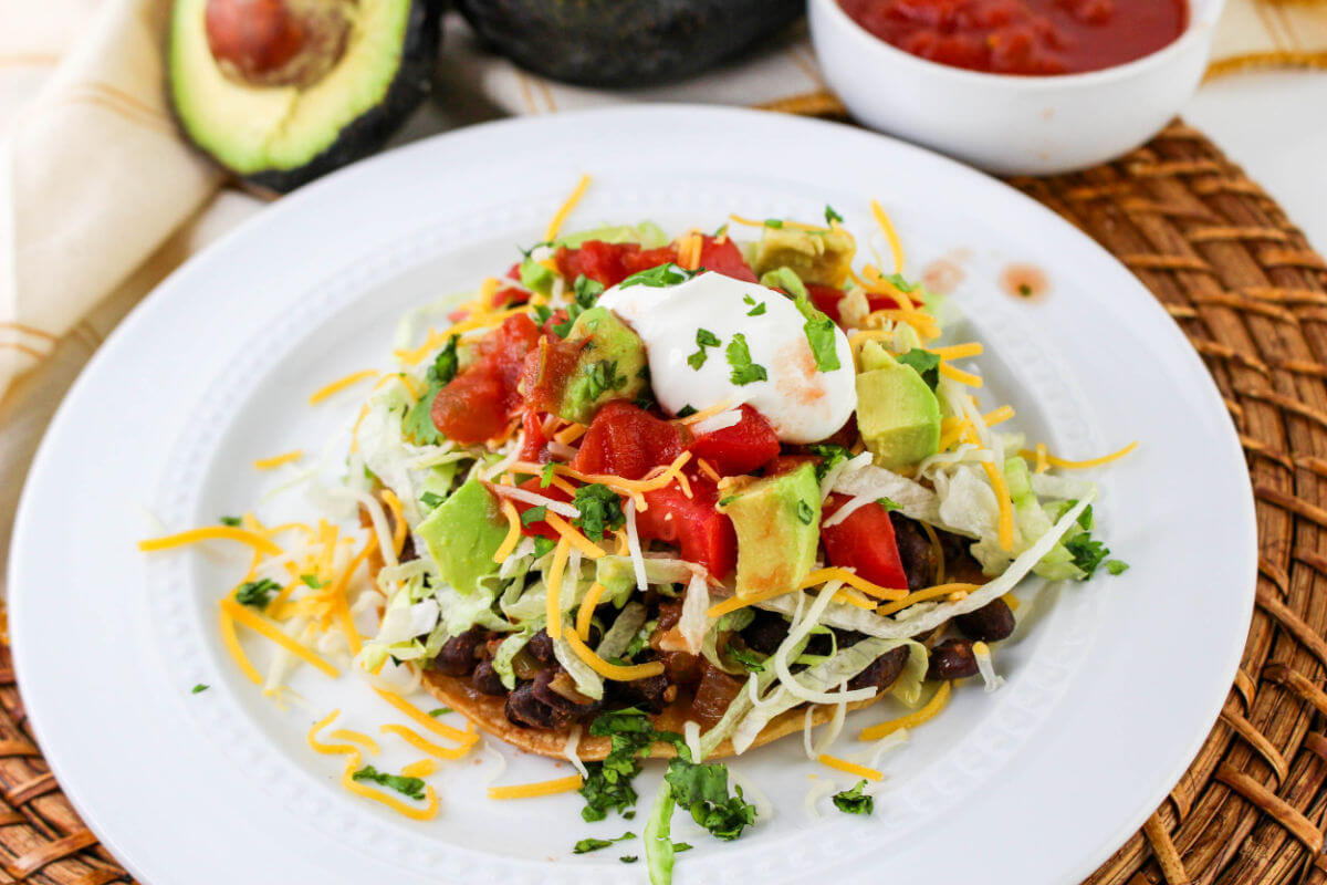 Black bean tostadas on a plate.
