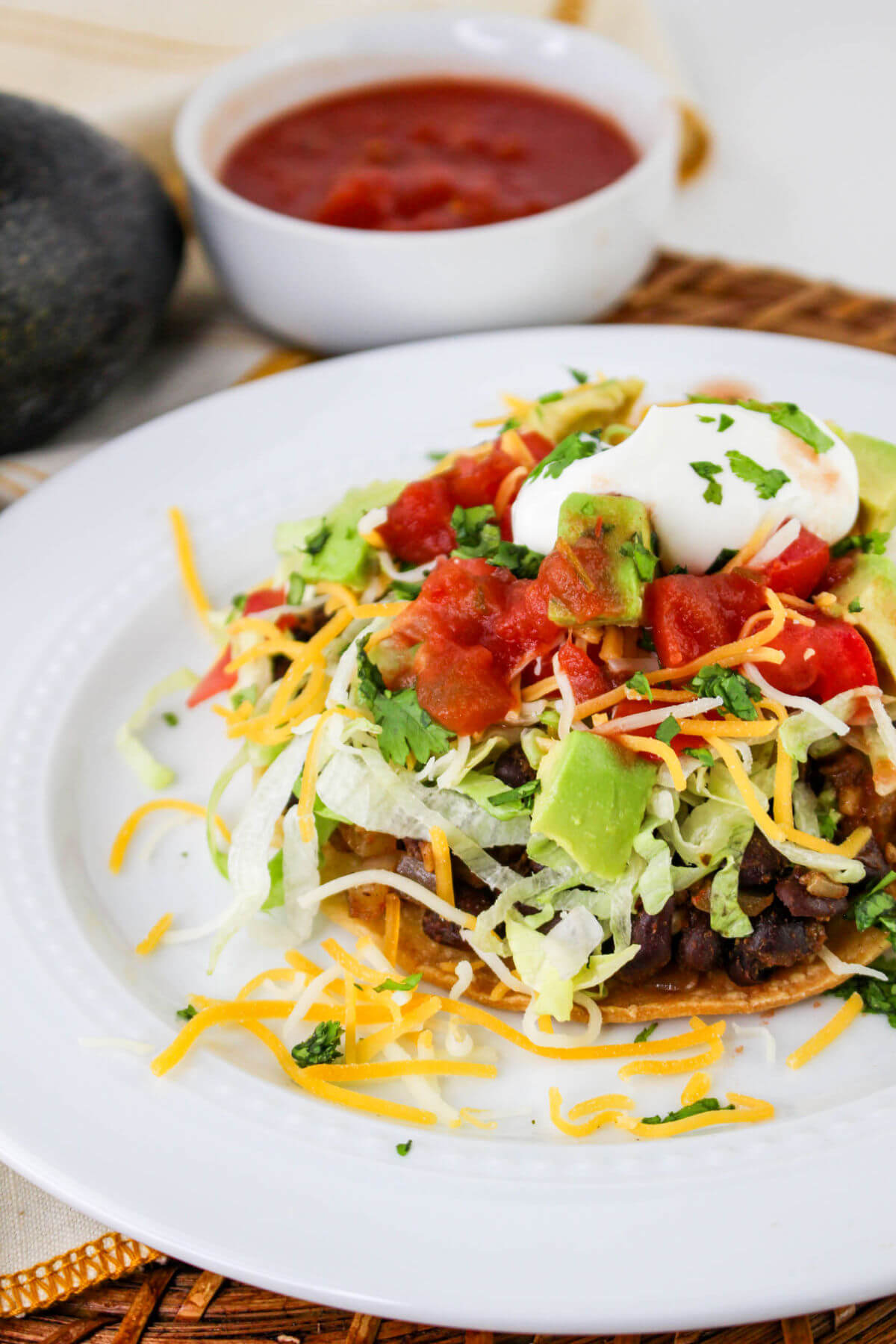 Black bean tostadas on a serving plate.