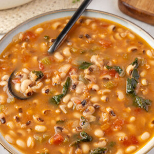 Bowl of black eyed pea soup.