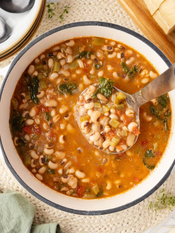 Black eyed pea soup in a Dutch oven.