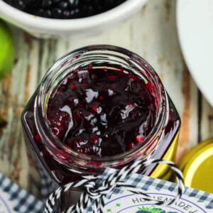 Blackberry jam in a jar.