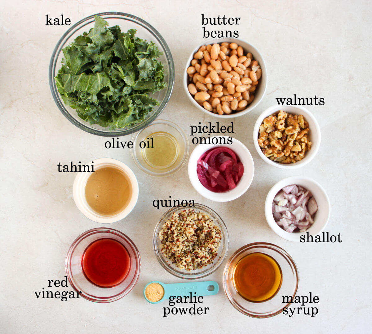 Ingredients used to make butter bean salad.