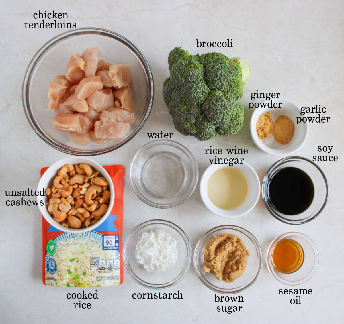 Ingredients for easy cashew chicken.