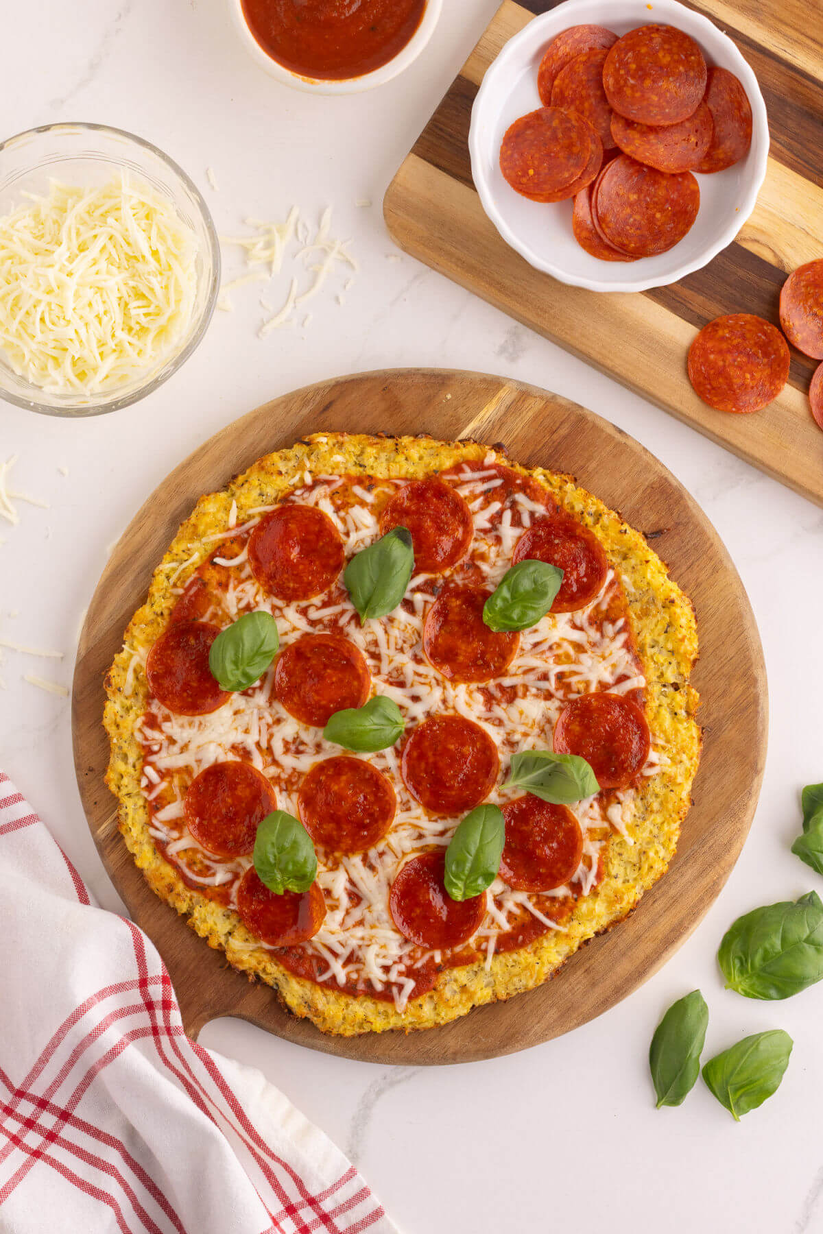 Cauliflower pizza crust after removing from the oven.
