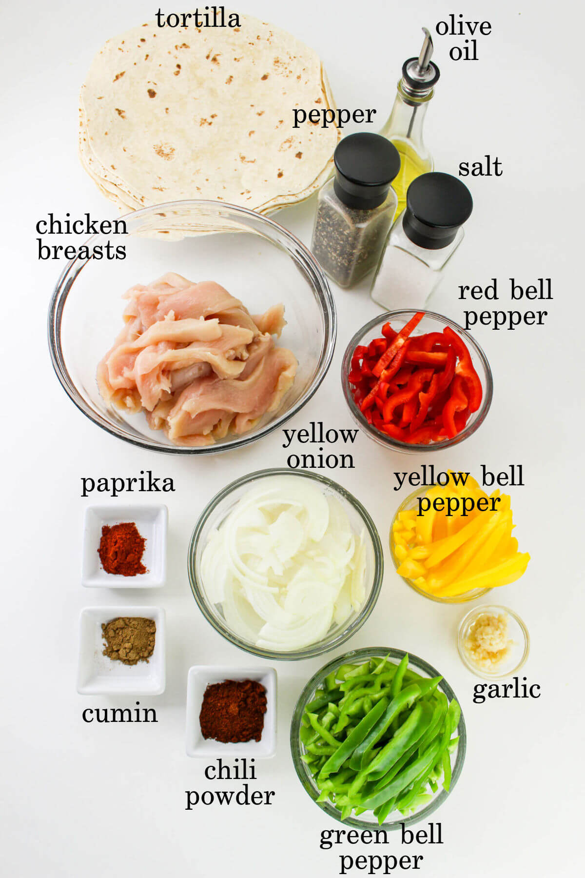 Ingredients for chicken fajita wraps.