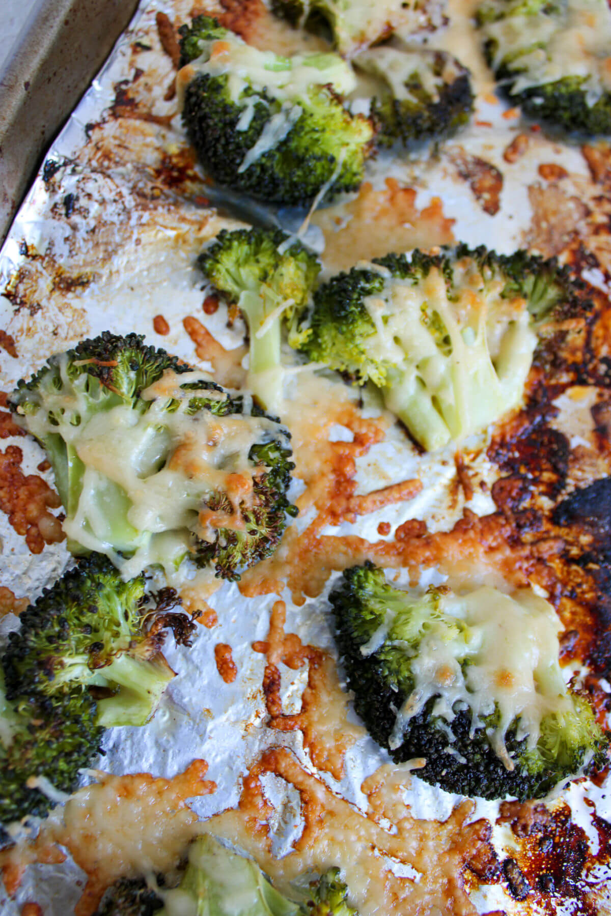 Cooked broccoli florets for bbq chicken sheet pan dinner.