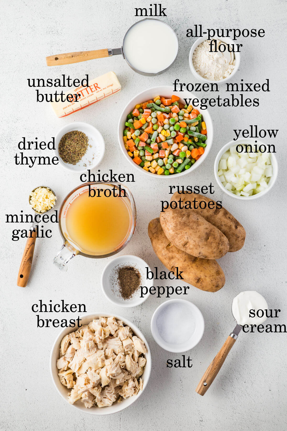 Ingredients for chicken shepherd's pie.