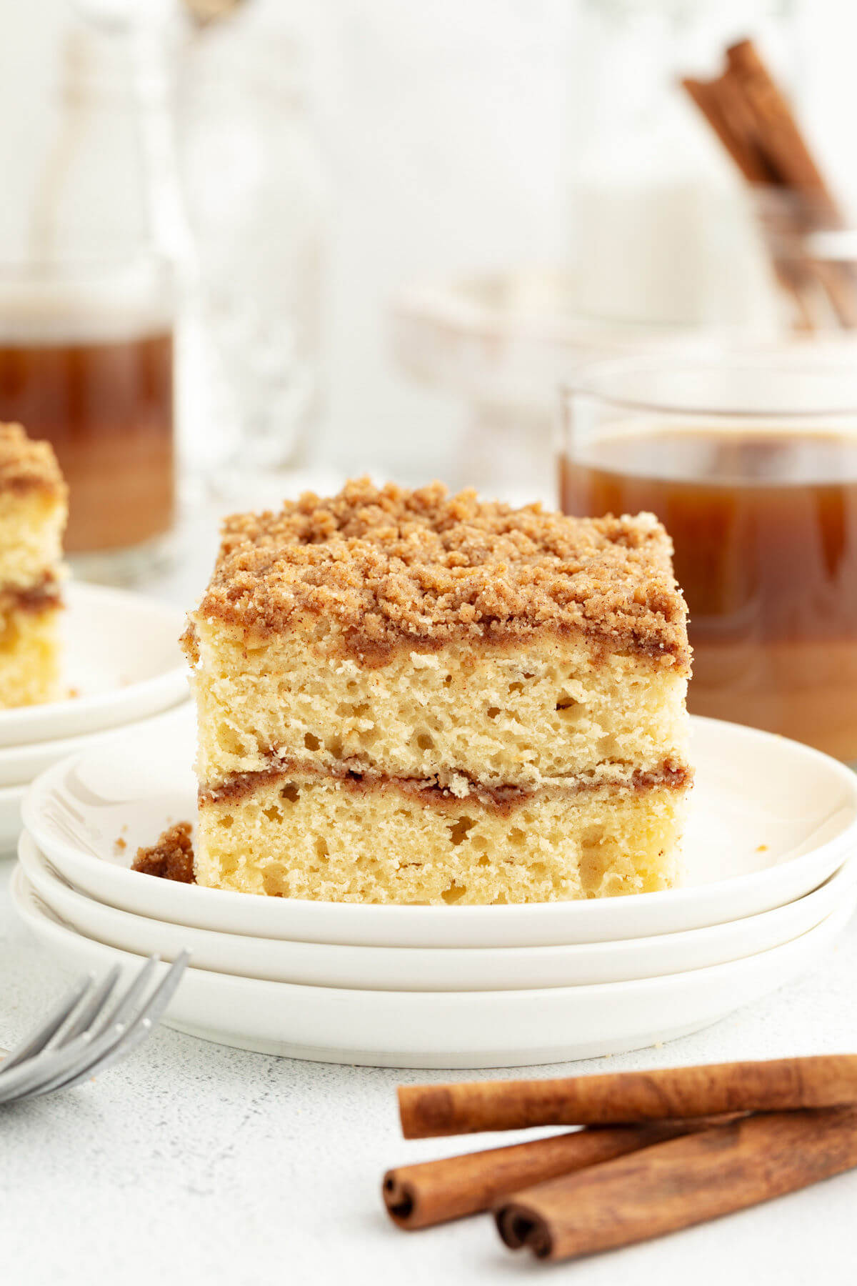 Sourdough coffee cake on a plate.
