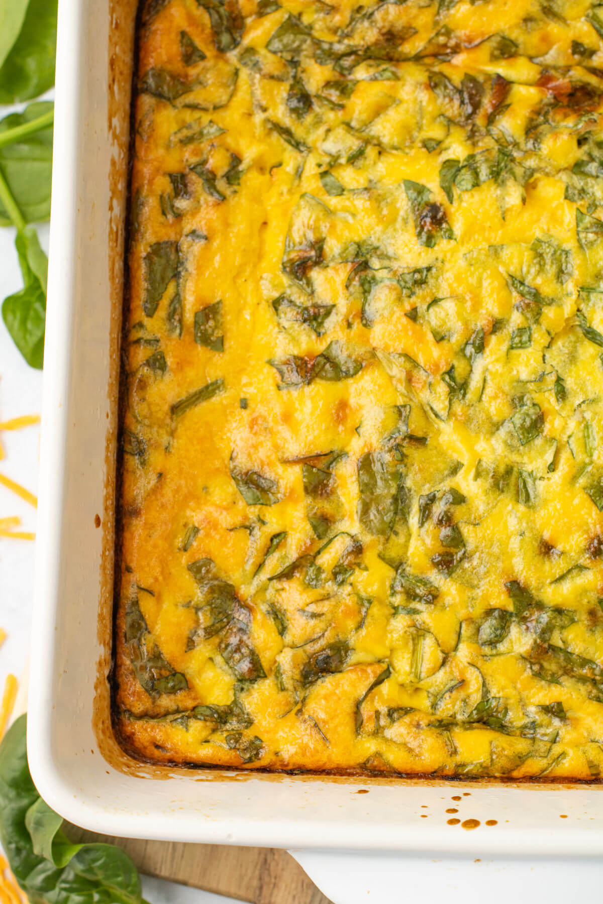 Egg bake made with cottage cheese in a baking dish.