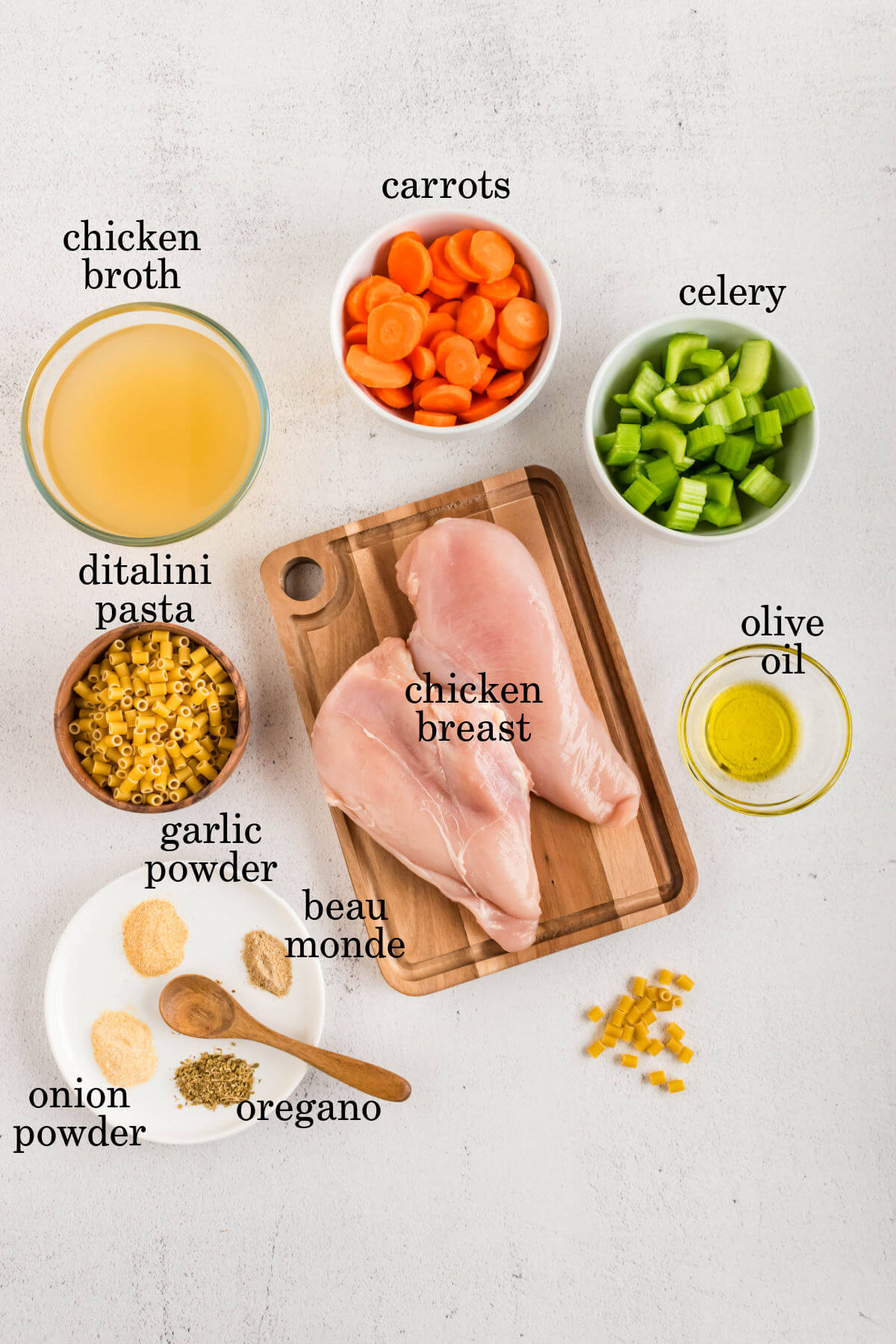 Ingredients for crock pot chicken noodle soup.