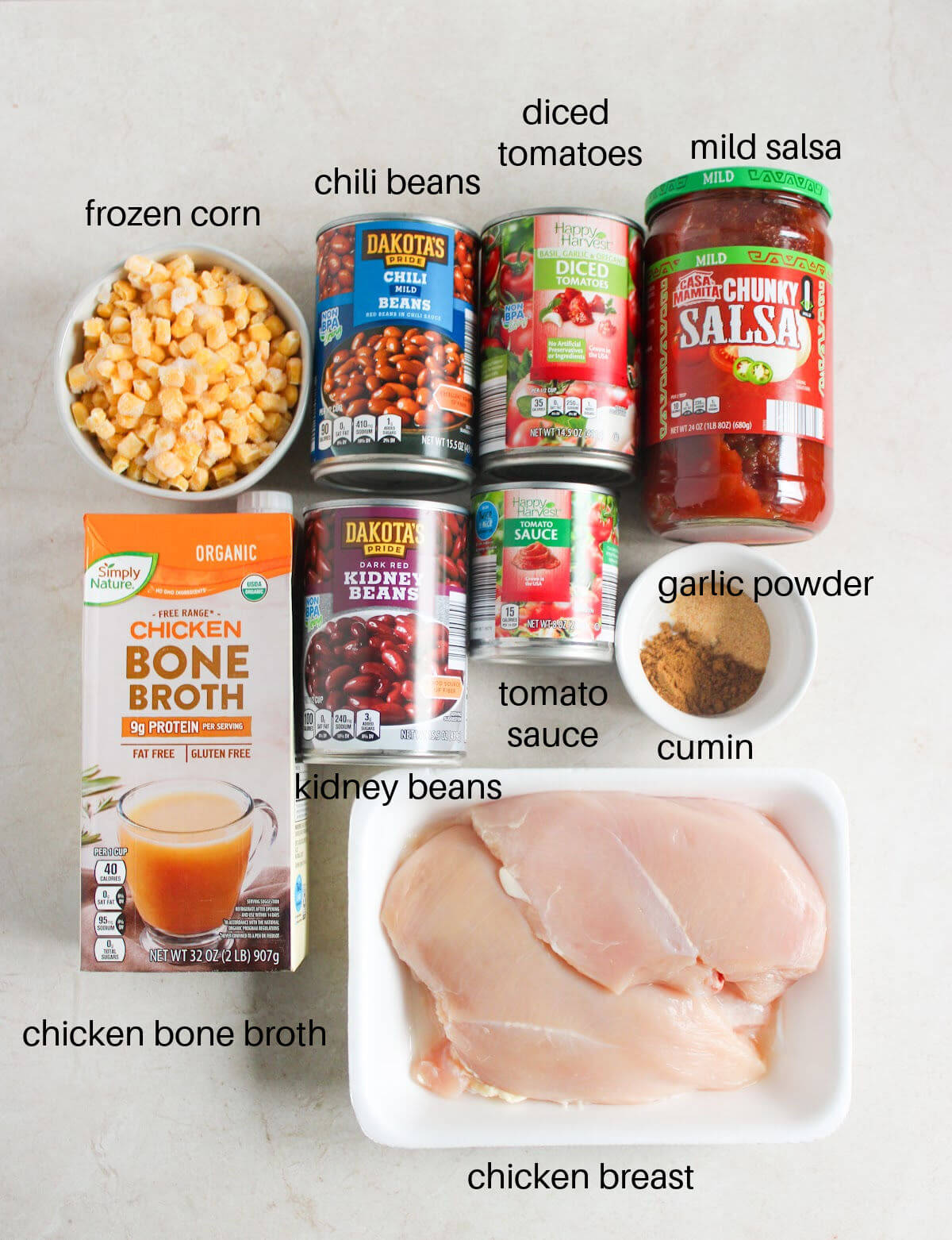 Ingredients with text overlay featuring the name of each ingredient.