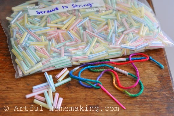 stringing straws child activity