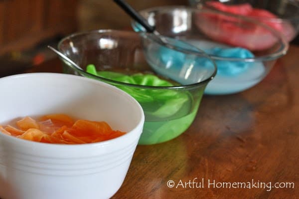 silks being dyed in Kool-Aid