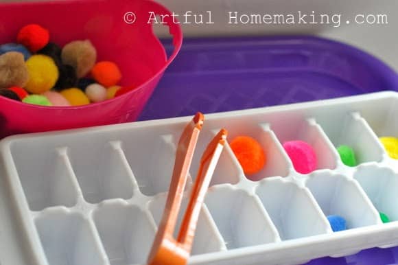 preschool fine motor skill tongs tweezers activity