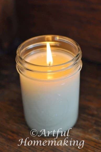 a lit homemade soy candles