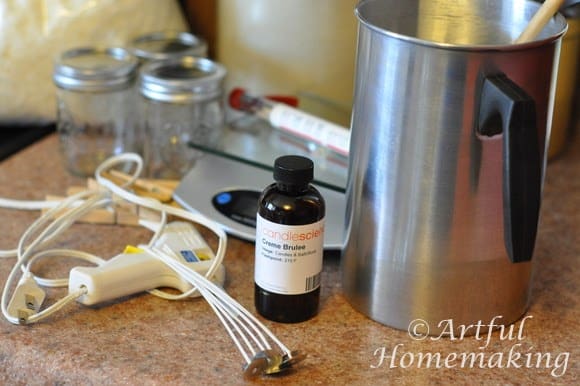 supplies and equipment used to make homemade soy candles