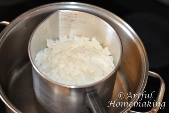 melting soy wax in a pot for soy candles