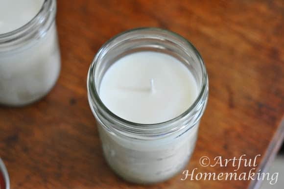 overhead view of a homemade soy candle