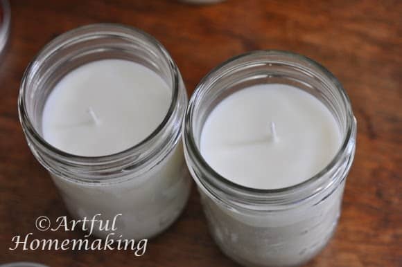 two homemade soy candles