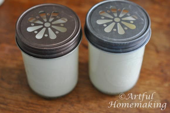 decorative lids on DIY soy candle jars