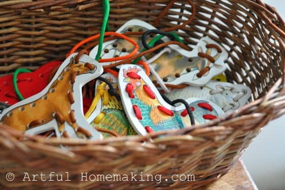 preschool farm animal lacing cards