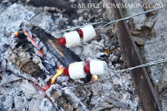 marshmallow cherry roasted over a campfire