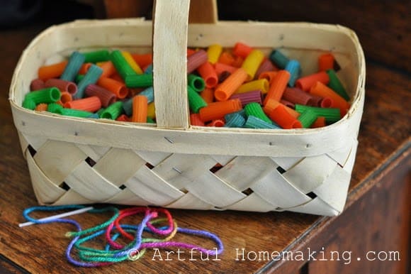 dyed pasta stringing activity