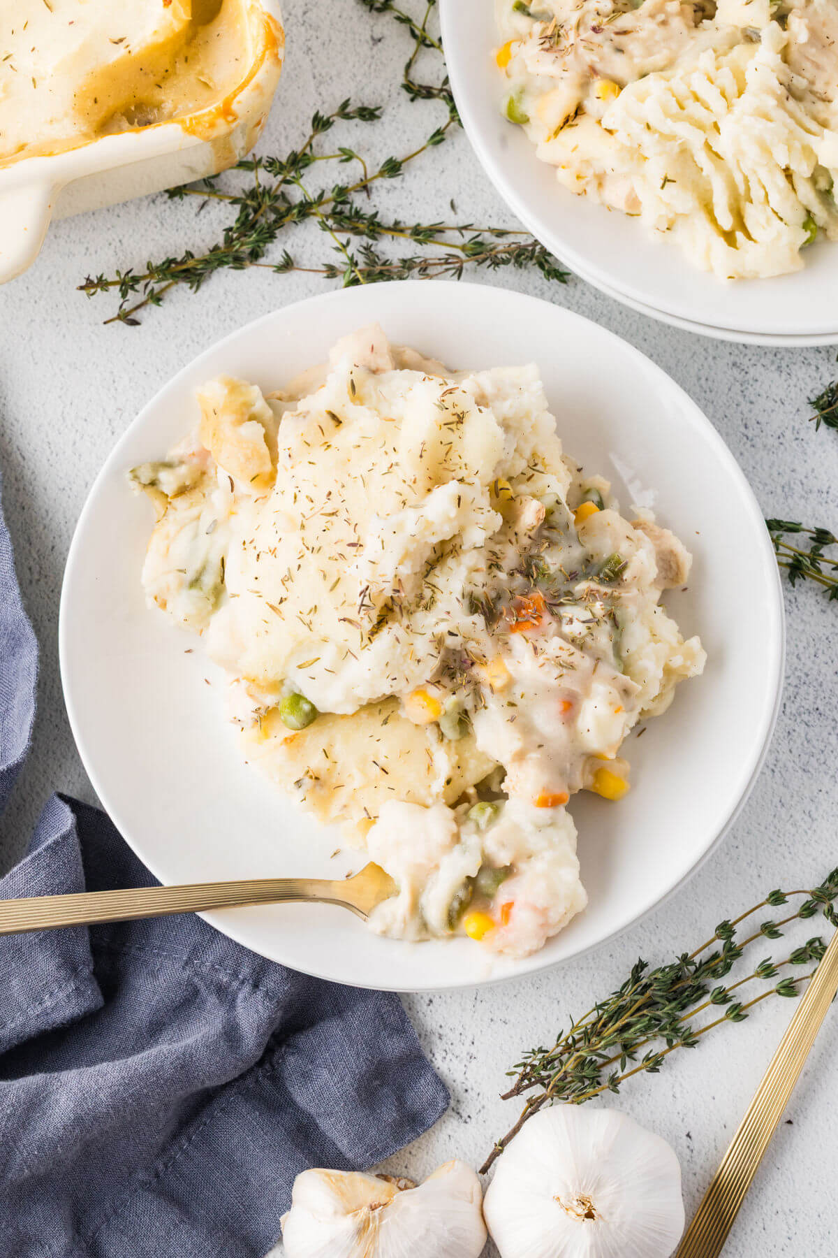 Chicken shepherd's pie on a plate.
