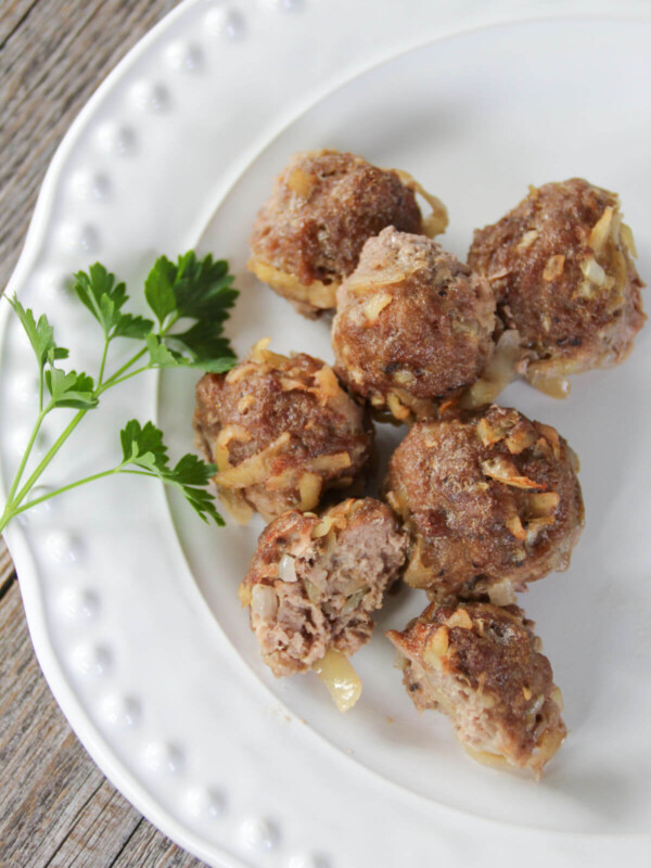 Savory meatballs on a plate.