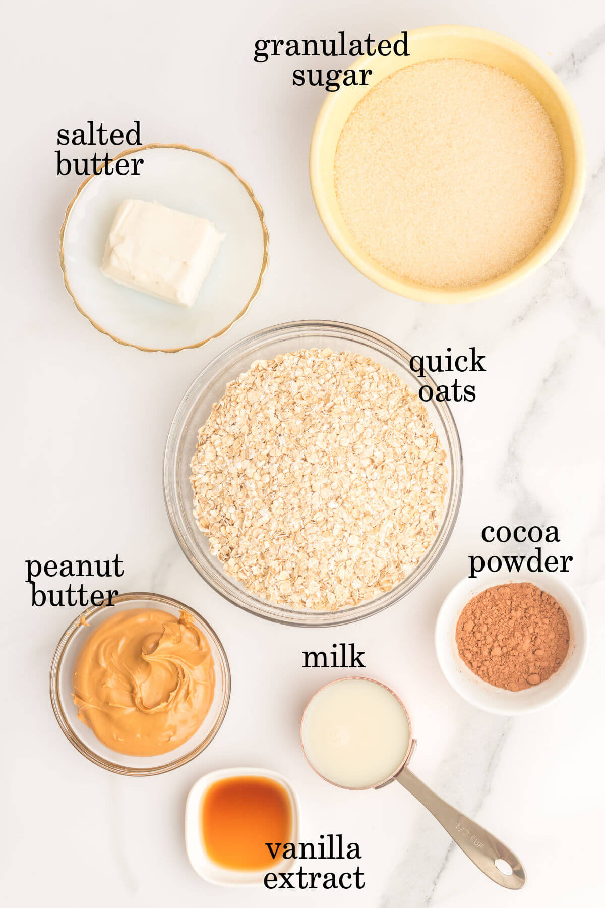 Ingredients for no bake cookies with peanut butter.