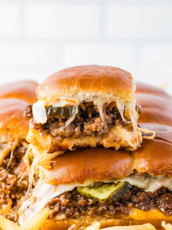 Sloppy joe sliders after baking.