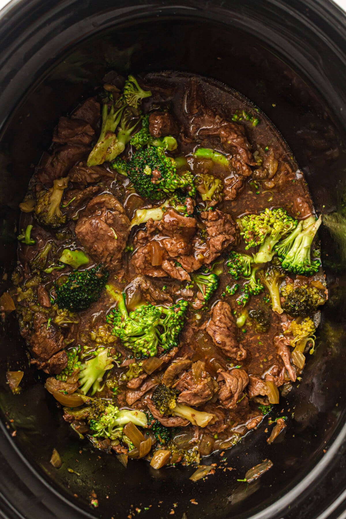 Slow cooker beef and broccoli in the crock pot.