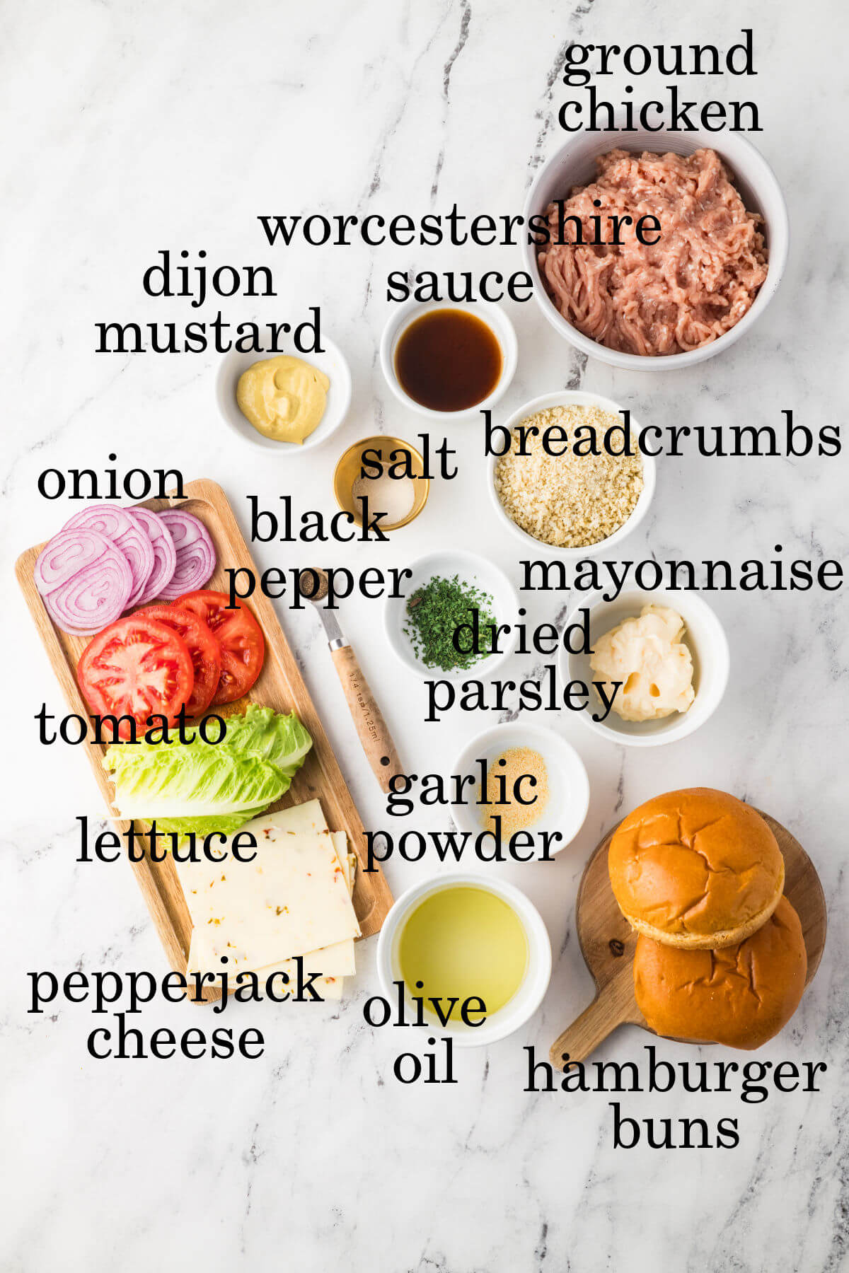 Ingredients for chicken burgers.