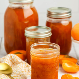 Apricot jam without pectin in jars.