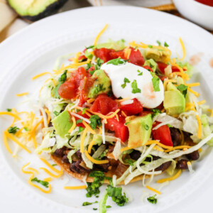 Black bean tostadas on a serving plate.