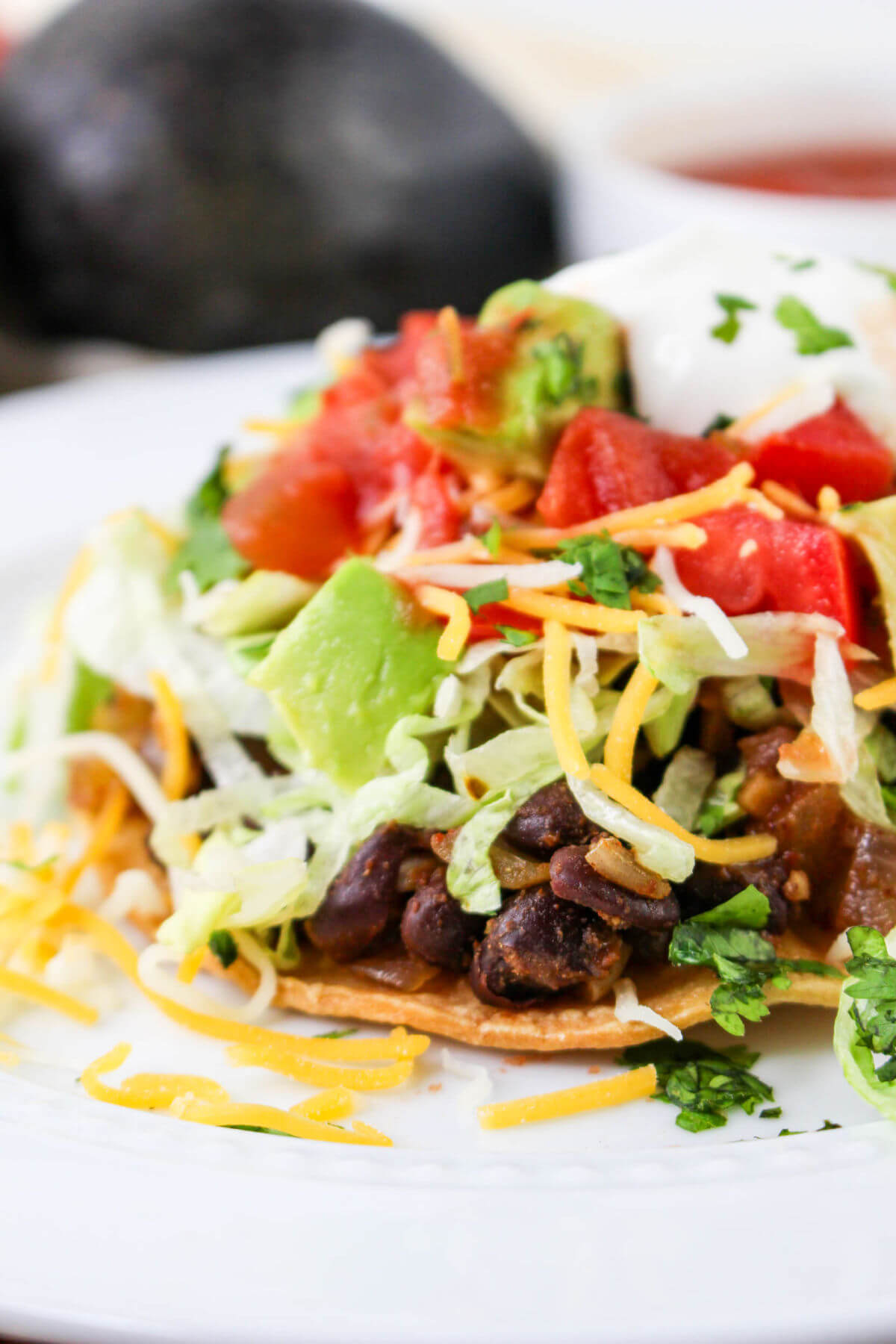 Black bean tostadas on a serving plate.