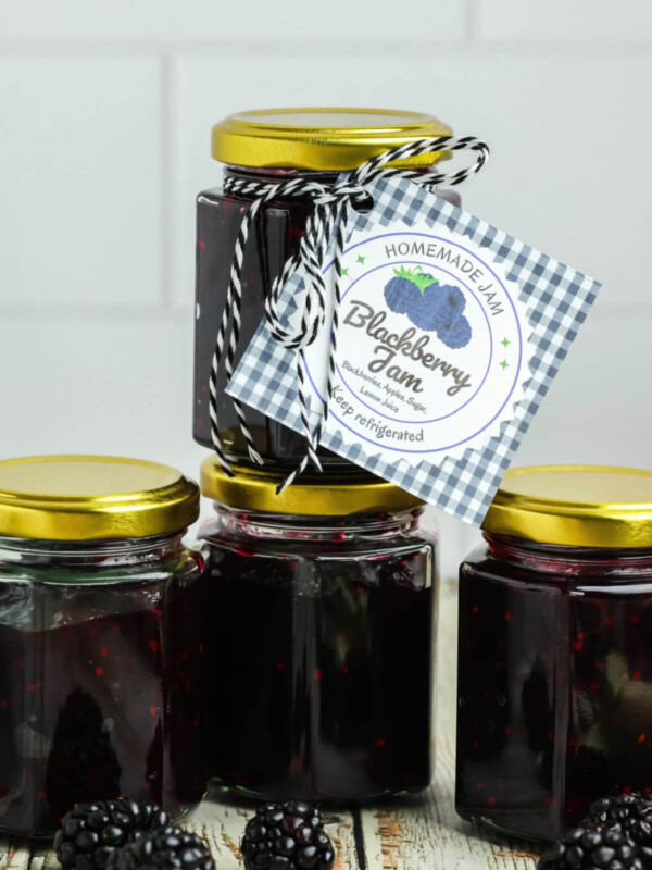 Homemade blackberry jam in jars.