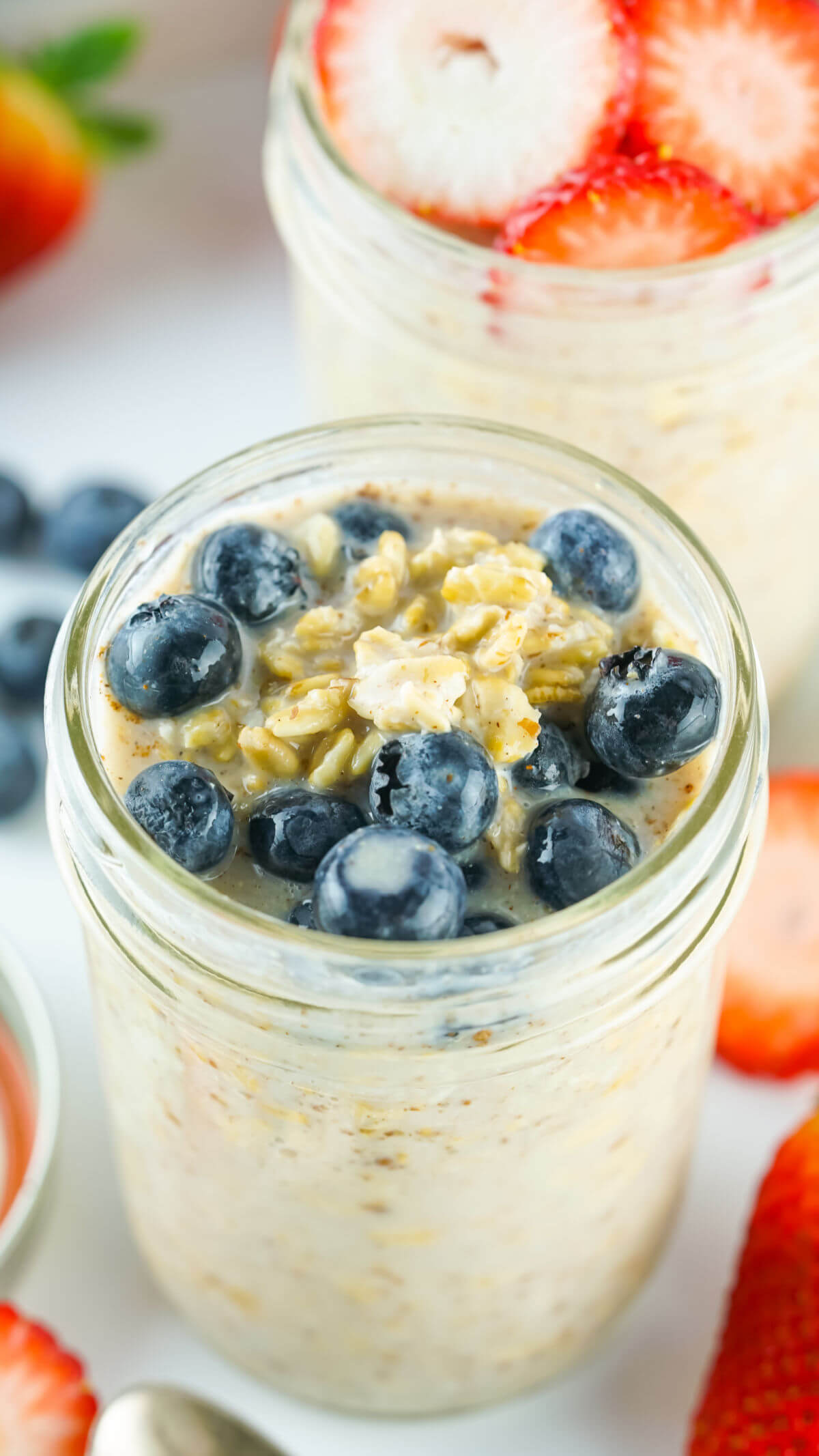 Lactation overnight oats with blueberries on top.