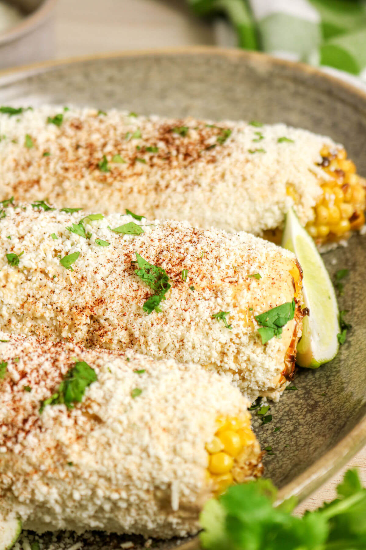 Easy Mexican street corn recipe on a serving platter.