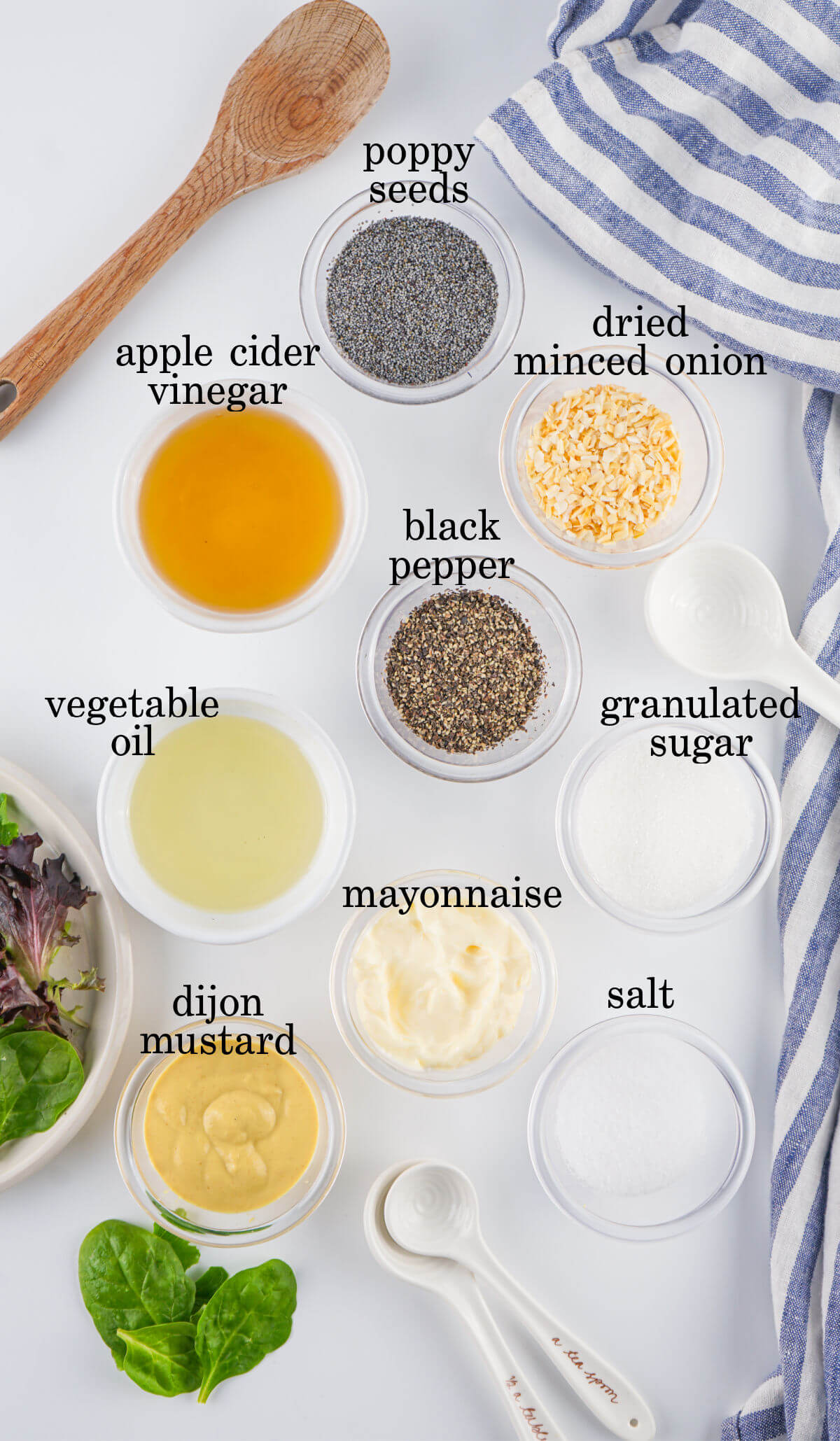 Ingredients for homemade poppy seed dressing.