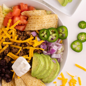 Easy taco salad recipe in a bowl for serving.