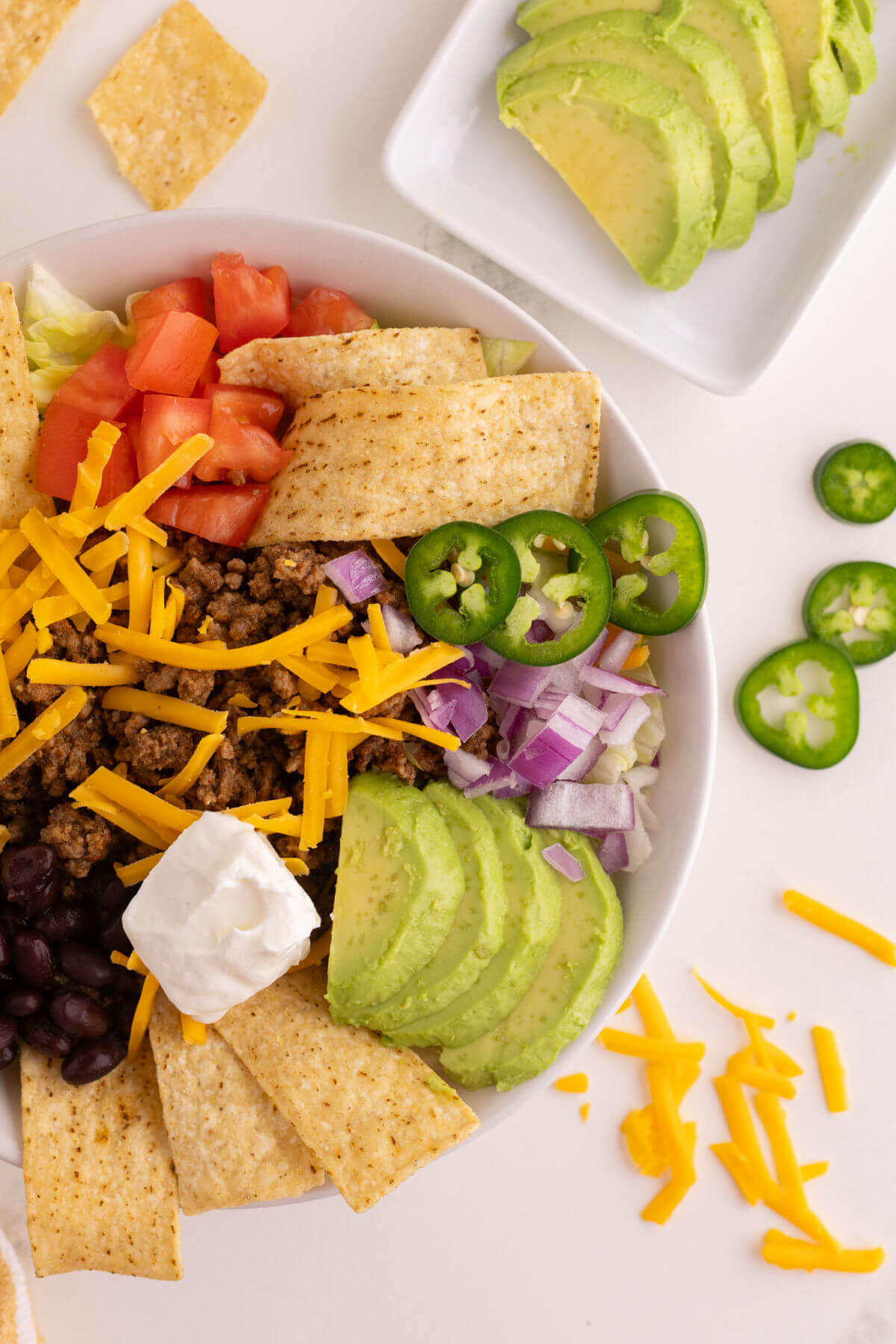 Easy taco salad recipe in a bowl for serving.