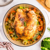 Honey glazed turkey breast in a Dutch oven.