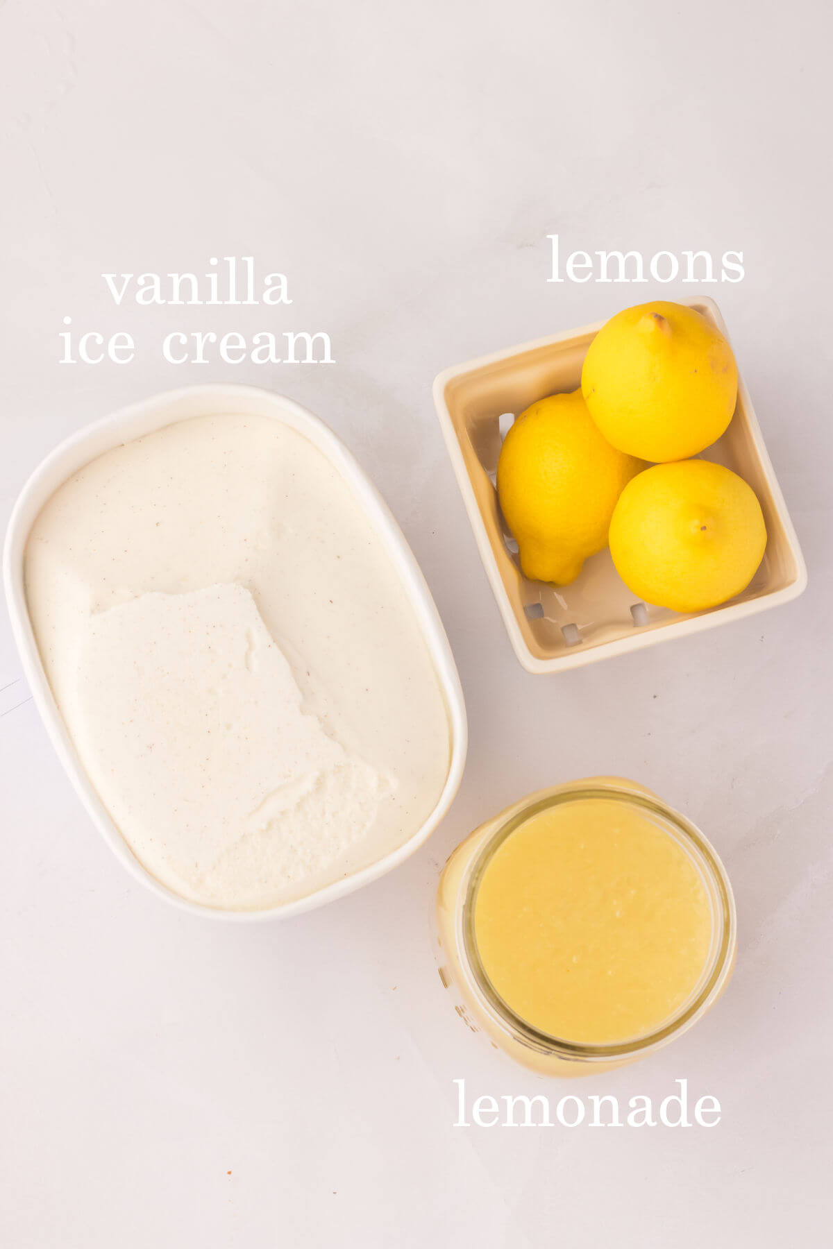 Frosted lemonade ingredients with labeled text overlays.