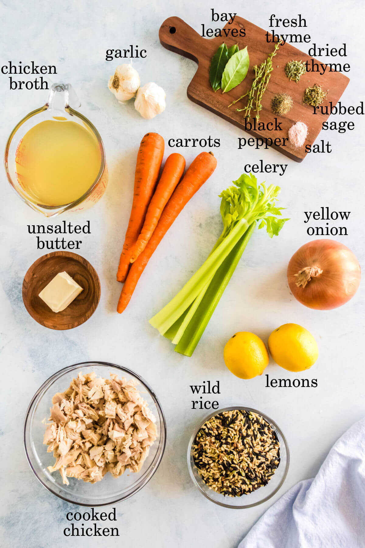 Ingredients for lemon chicken rice soup.